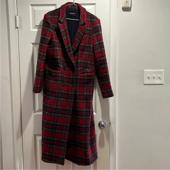 Beautiful 70% wool Reformation Middlebury long plaid coat, size Large - Picture 2 of 11